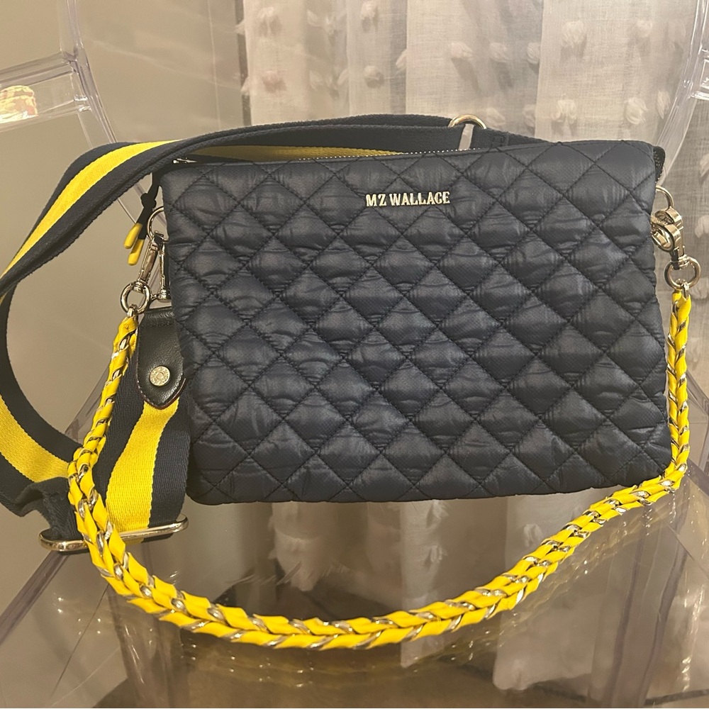 Navy, Yellow MZ Wallace Pippa Quilted Crossbody Bag - Picture 3 of 15